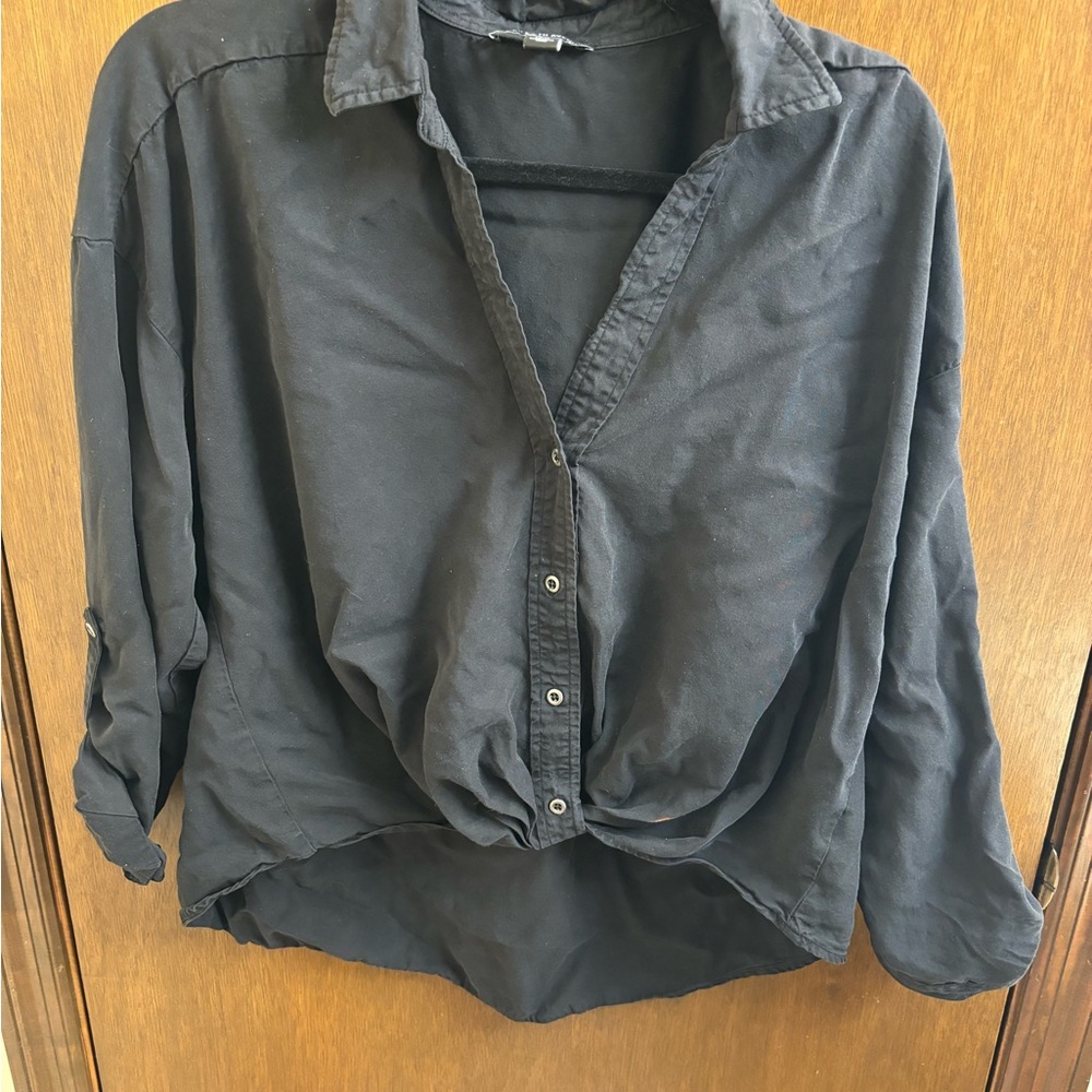 Saks Fifth Avenue Black Button-Down Women's Shirt